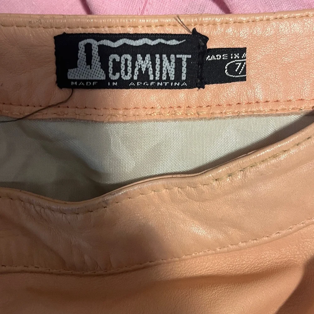 Vintage leather 3/4 circle skirt full peach 80s COMINT Made in Argentina - Picture 3 of 9